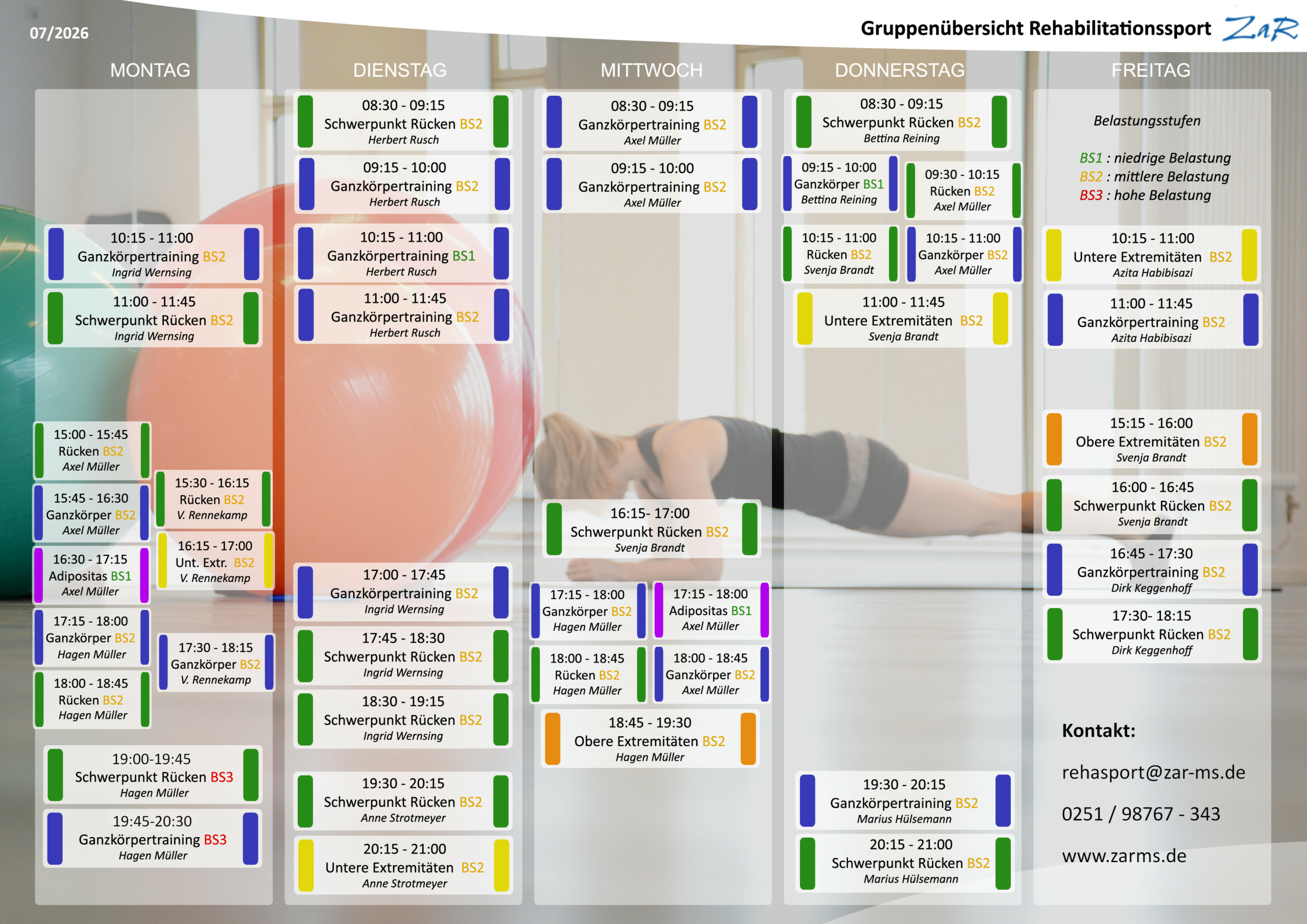 Gruppenübersicht Rehabilitationssport ZaR Münster – Kursplan